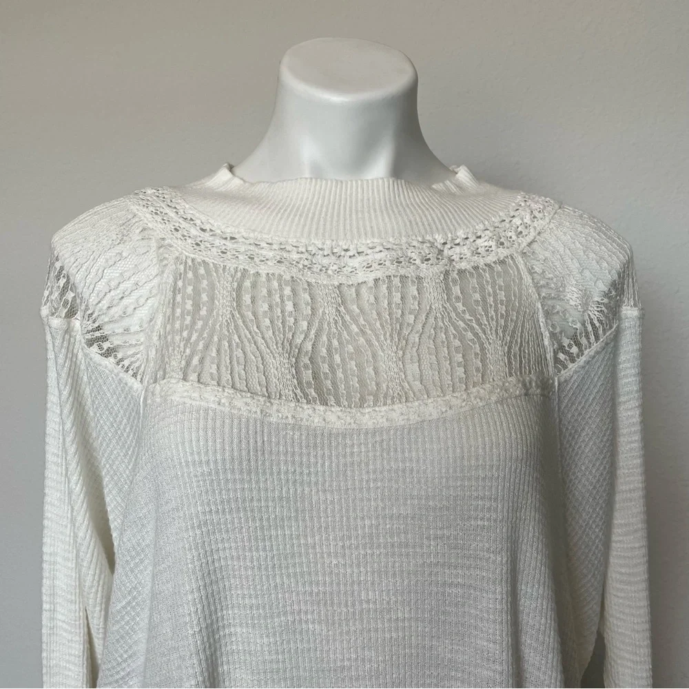 Free People - Spring Valley Long Sleeves Top | Women Small | Ivory Crotchet Lace
